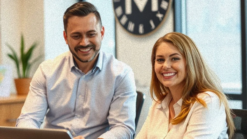 Two colleagues working together at a laptop
